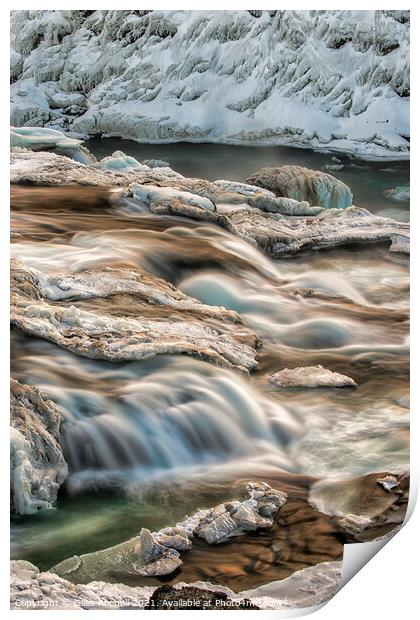 Waterfalls at Gullfoss Iceland. Print by Giles Rocholl