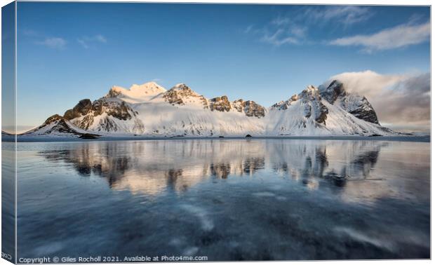 Snow and ice Vestrahorn Iceland Canvas Print by Giles Rocholl