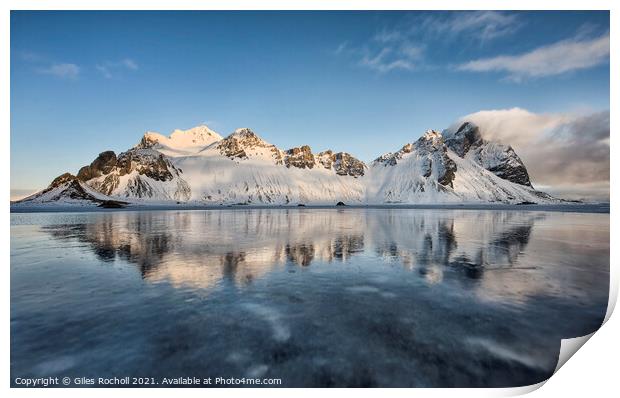 Snow and ice Vestrahorn Iceland Print by Giles Rocholl