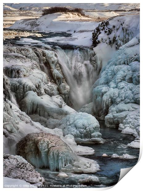 Snowy waterfalls Gullfoss Iceland Print by Giles Rocholl