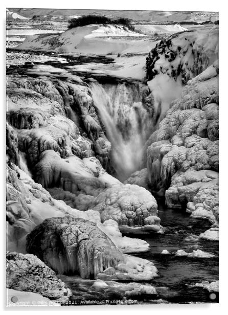 Snowy waterfalls Gullfoss Iceland Acrylic by Giles Rocholl