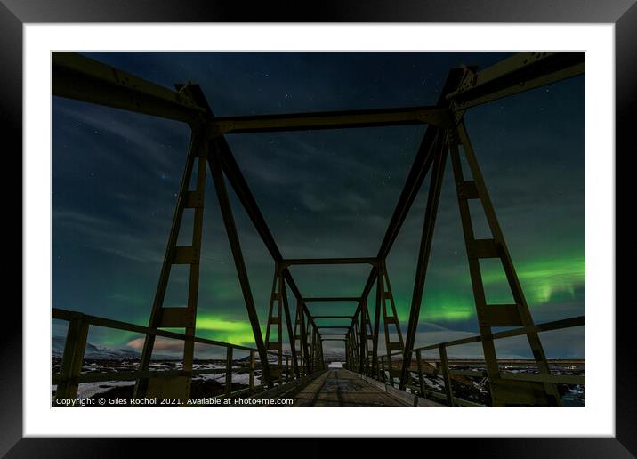 Northern lights bridge Iceland Framed Mounted Print by Giles Rocholl