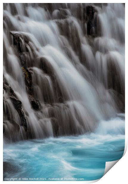 Soft waterfall exposure Iceland Print by Giles Rocholl