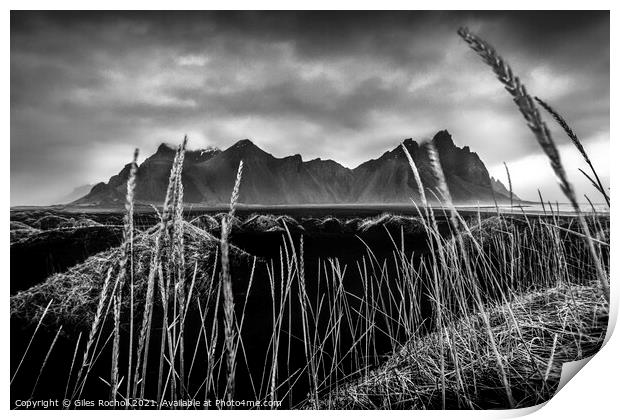 Dark mountain Vestrahorn Iceland Print by Giles Rocholl