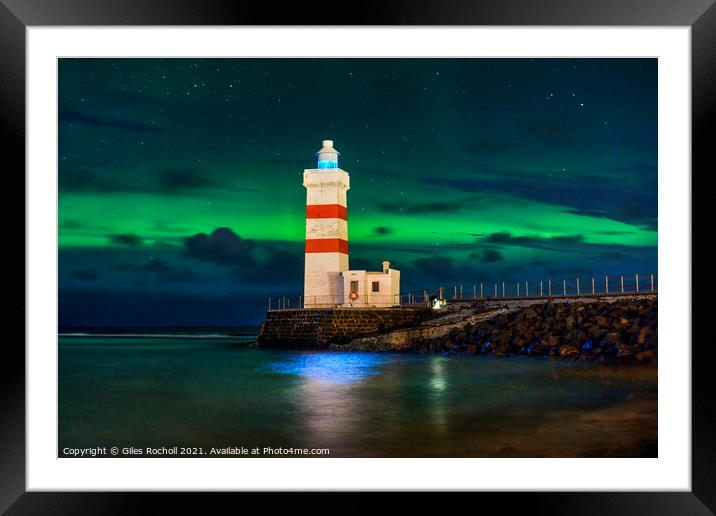 Northern lights and lighthouse Iceland Framed Mounted Print by Giles Rocholl
