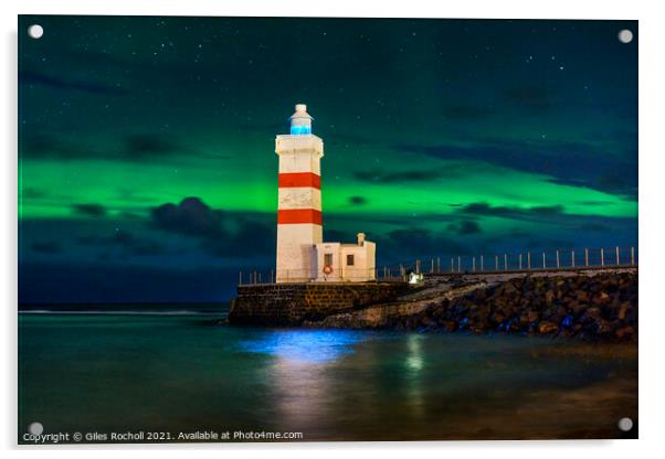 Northern lights and lighthouse Iceland Acrylic by Giles Rocholl