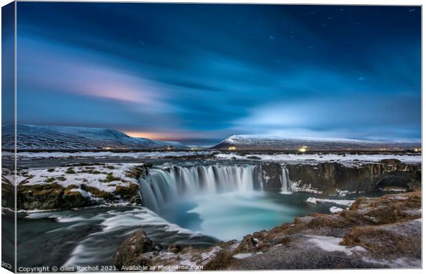 Night Godafoss waterfall Iceland Canvas Print by Giles Rocholl