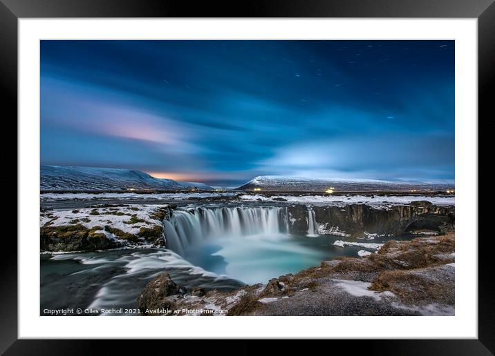 Night Godafoss waterfall Iceland Framed Mounted Print by Giles Rocholl