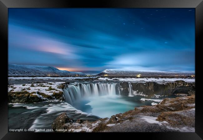 Night Godafoss waterfall Iceland Framed Print by Giles Rocholl
