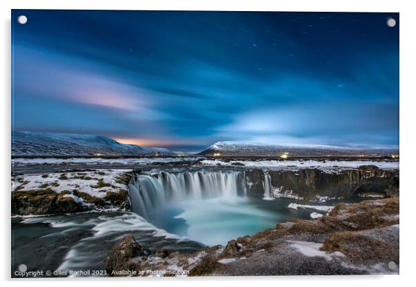 Night Godafoss waterfall Iceland Acrylic by Giles Rocholl