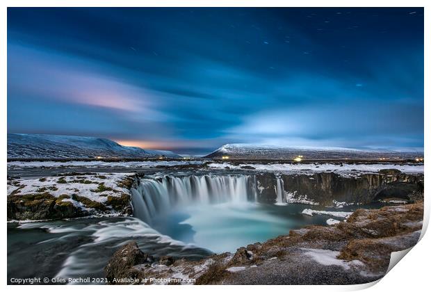 Night Godafoss waterfall Iceland Print by Giles Rocholl