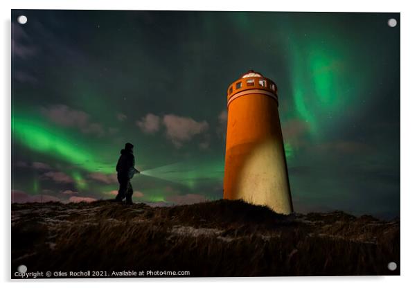 Exploring night time Iceland light house Acrylic by Giles Rocholl