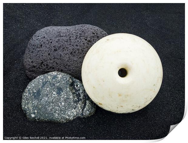 Rocks black sand and beach Iceland Print by Giles Rocholl