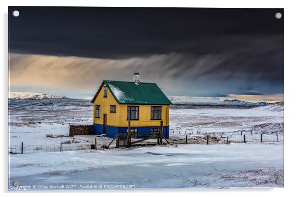 Isolated house snowy Iceland Acrylic by Giles Rocholl