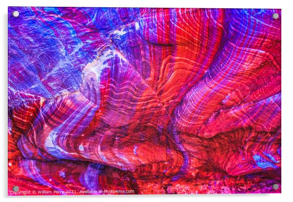 Red Blue Rock Magnesium Abstract Near Royal Tombs Petra Jordan Acrylic by William Perry