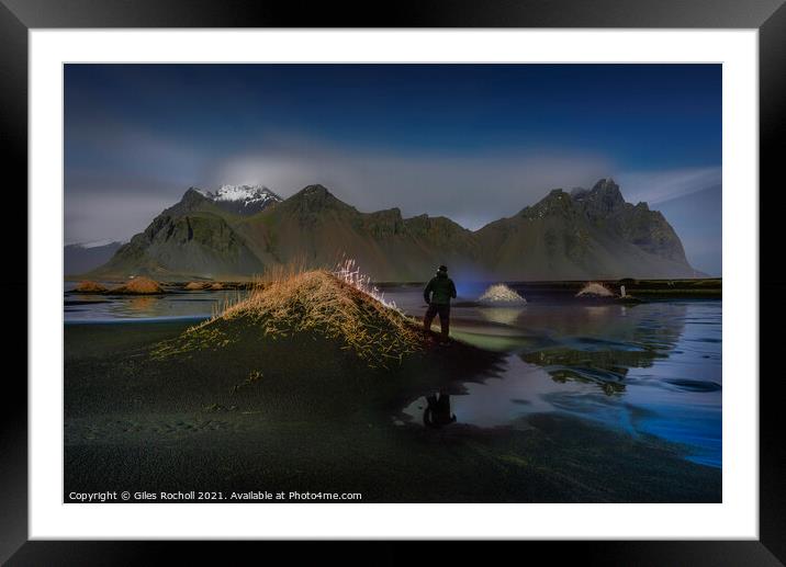Exploring Vestrahorn at night Iceland Framed Mounted Print by Giles Rocholl