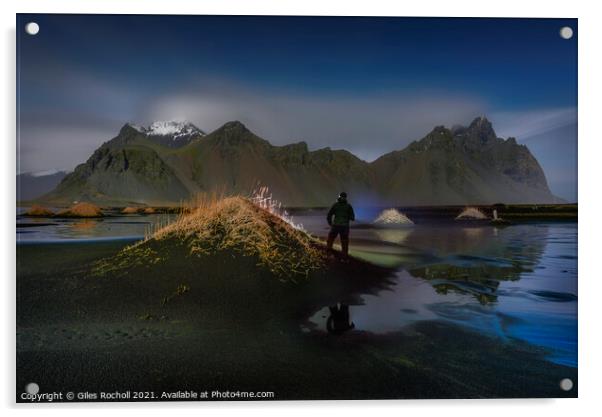 Exploring Vestrahorn at night Iceland Acrylic by Giles Rocholl