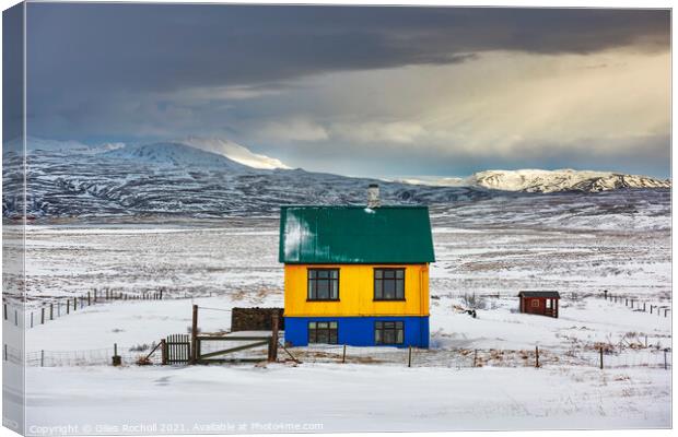 Pretty house and snow Iceland Canvas Print by Giles Rocholl
