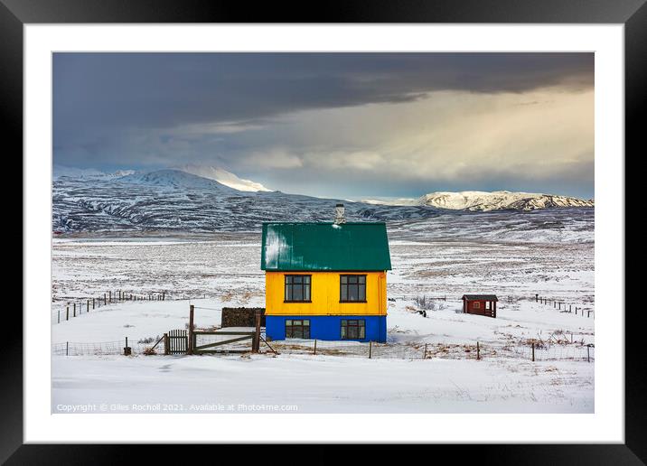 Pretty house and snow Iceland Framed Mounted Print by Giles Rocholl