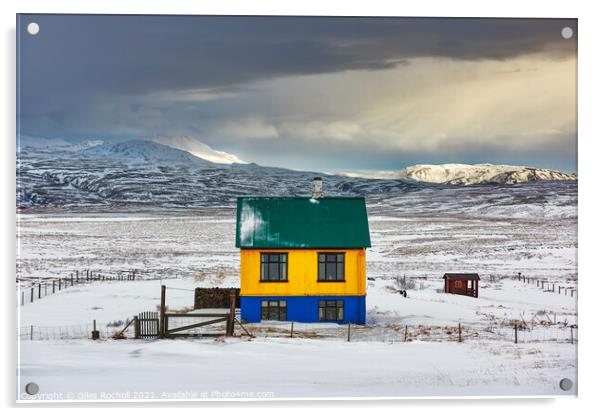 Pretty house and snow Iceland Acrylic by Giles Rocholl