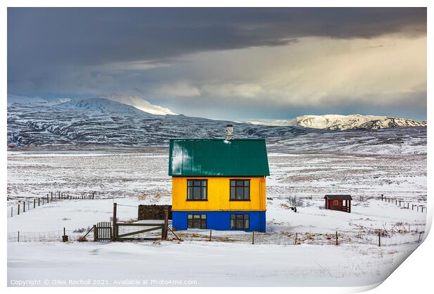 Pretty house and snow Iceland Print by Giles Rocholl