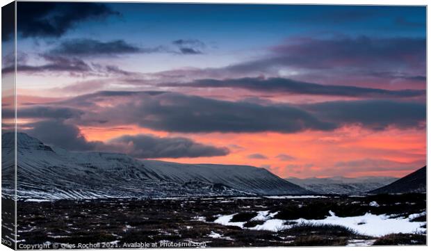Iceland sunset and snowy mountains Canvas Print by Giles Rocholl