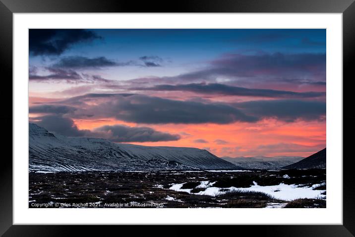 Iceland sunset and snowy mountains Framed Mounted Print by Giles Rocholl