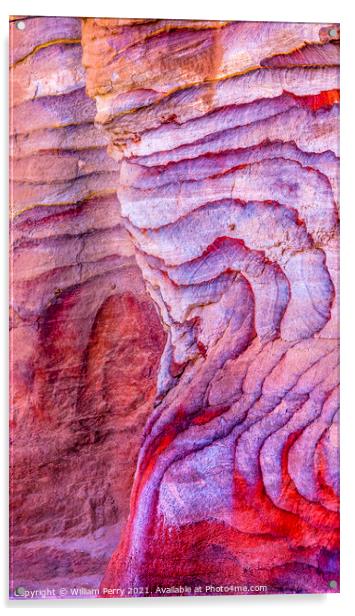 Red Blue Rock Abstract Near Royal Tombs Petra Jordan Acrylic by William Perry