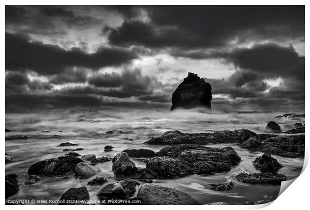 Sea stack and storm Iceland Print by Giles Rocholl