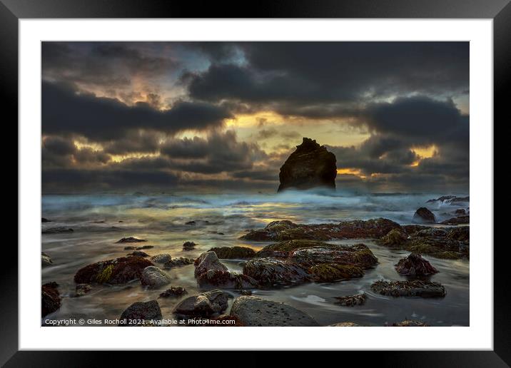 Sea stack sunset storm Iceland Framed Mounted Print by Giles Rocholl