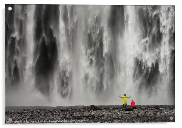 Skogafoss waterfall and tourists Iceland Acrylic by Giles Rocholl
