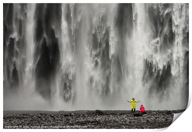 Skogafoss waterfall and tourists Iceland Print by Giles Rocholl