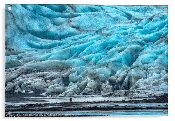 Iceland glacier and photographer. Acrylic by Giles Rocholl