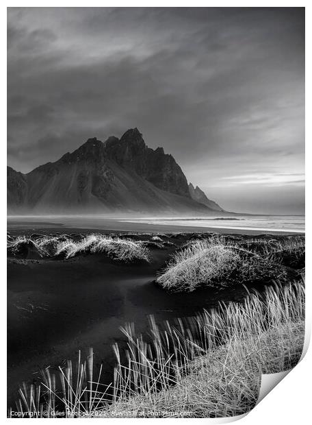 Vestrahorn black dunes Iceland Print by Giles Rocholl