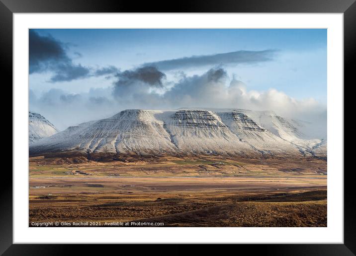 Trollaskagi snow covered mountains North Iceland Framed Mounted Print by Giles Rocholl