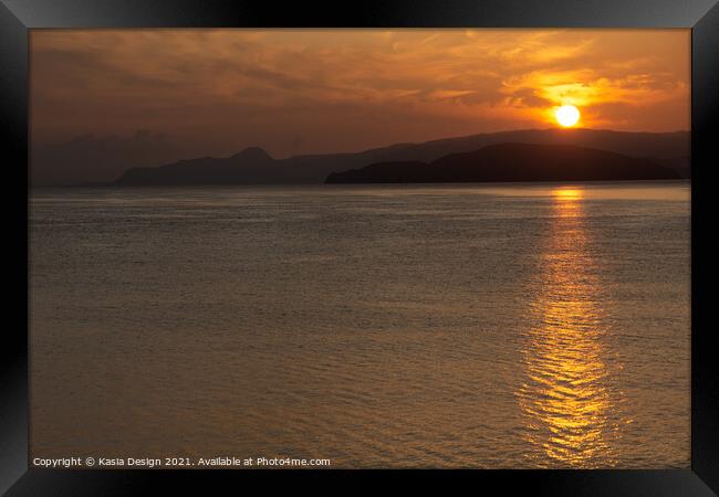 Golden Sun over Mirabello Bay, Crete, Greece Framed Print by Kasia Design