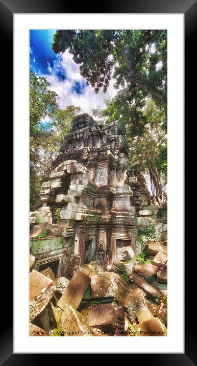 Ancient ruins at the Bayon Temple, Angkor Wat Framed Mounted Print by Arnaud Jacobs