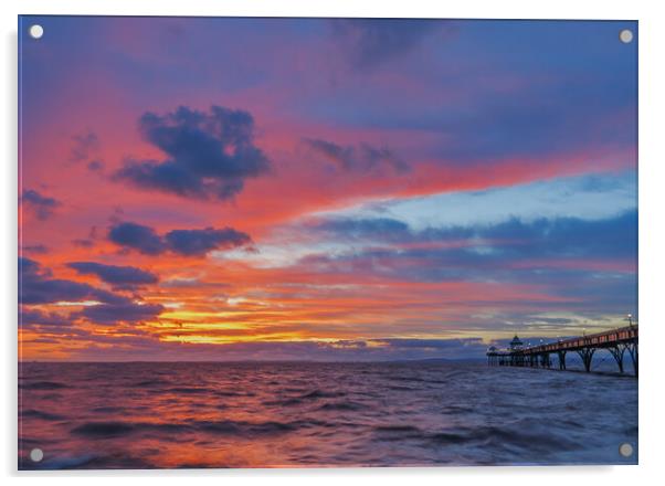 Clevedon Pier at sunset Acrylic by Rory Hailes