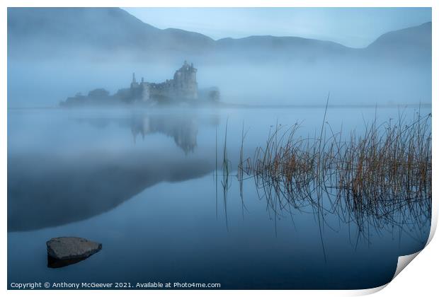 A misty sunrise on Kilchurn Castle  Print by Anthony McGeever