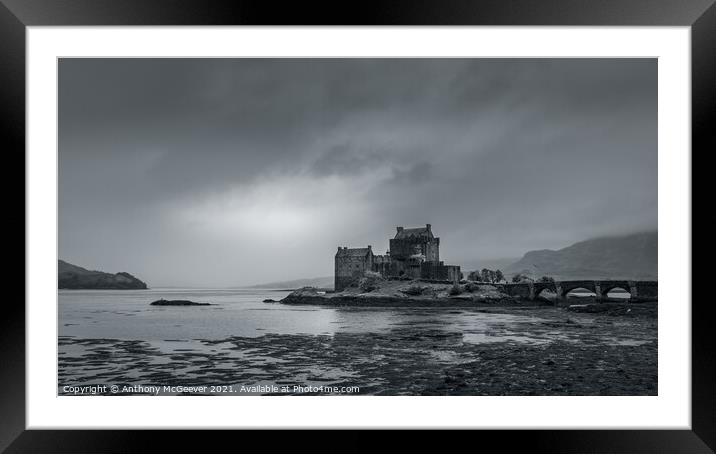 Eilean Donan Castle black and white  Framed Mounted Print by Anthony McGeever