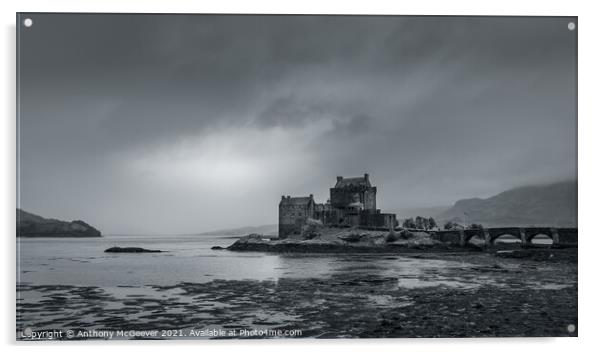 Eilean Donan Castle black and white  Acrylic by Anthony McGeever