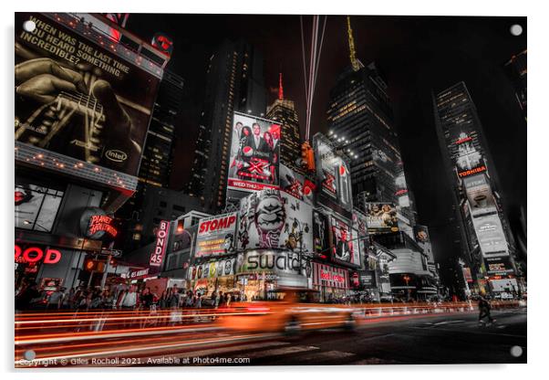 Times Square New York Cab Acrylic by Giles Rocholl
