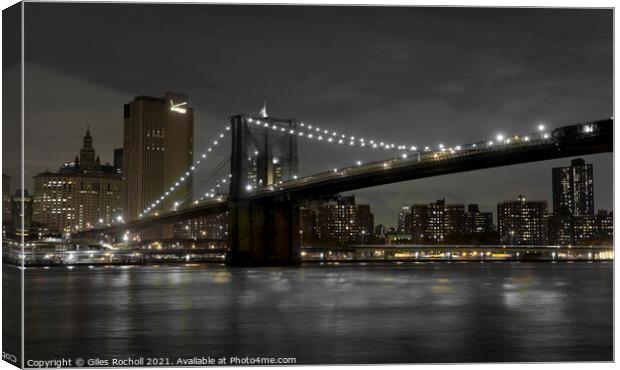 Brooklyn Bridge New York night time. Canvas Print by Giles Rocholl