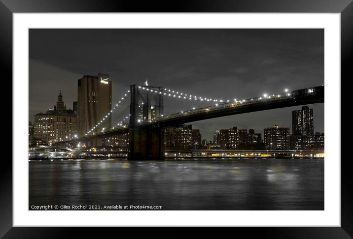 Brooklyn Bridge New York night time. Framed Mounted Print by Giles Rocholl