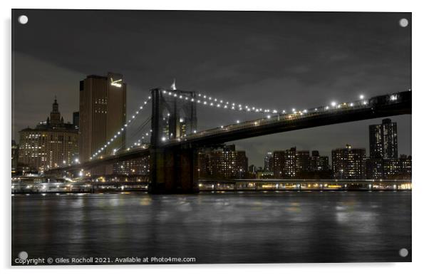 Brooklyn Bridge New York night time. Acrylic by Giles Rocholl