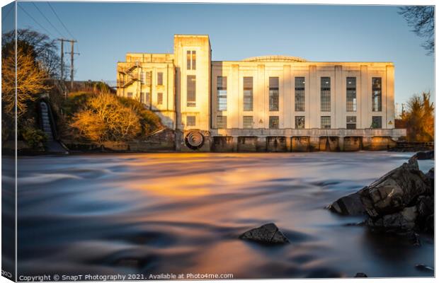 Long exposure of the River Dee at Tongland Power Station at sunset in winter Canvas Print by SnapT Photography