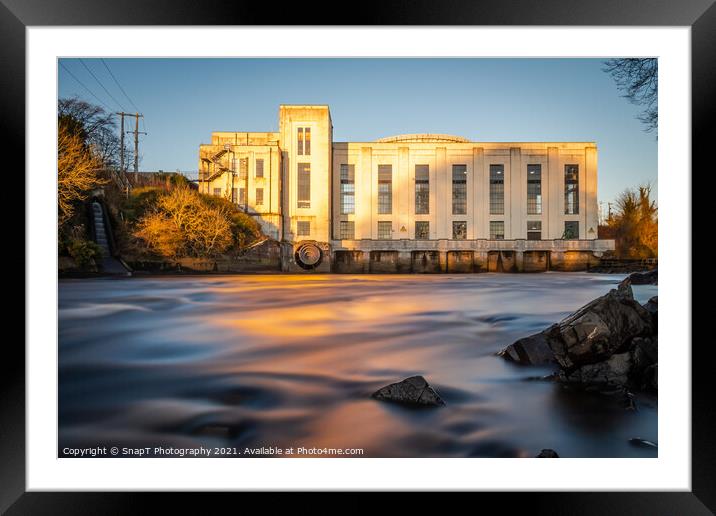 Long exposure of the River Dee at Tongland Power Station at sunset in winter Framed Mounted Print by SnapT Photography