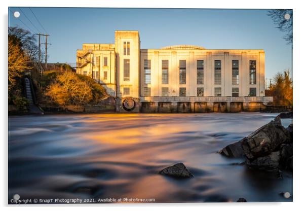 Long exposure of the River Dee at Tongland Power Station at sunset in winter Acrylic by SnapT Photography