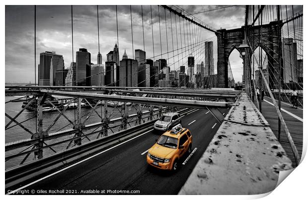 Yellow Taxi cab New York Print by Giles Rocholl