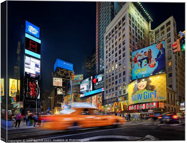Times Square yellow Taxi New York Canvas Print by Giles Rocholl